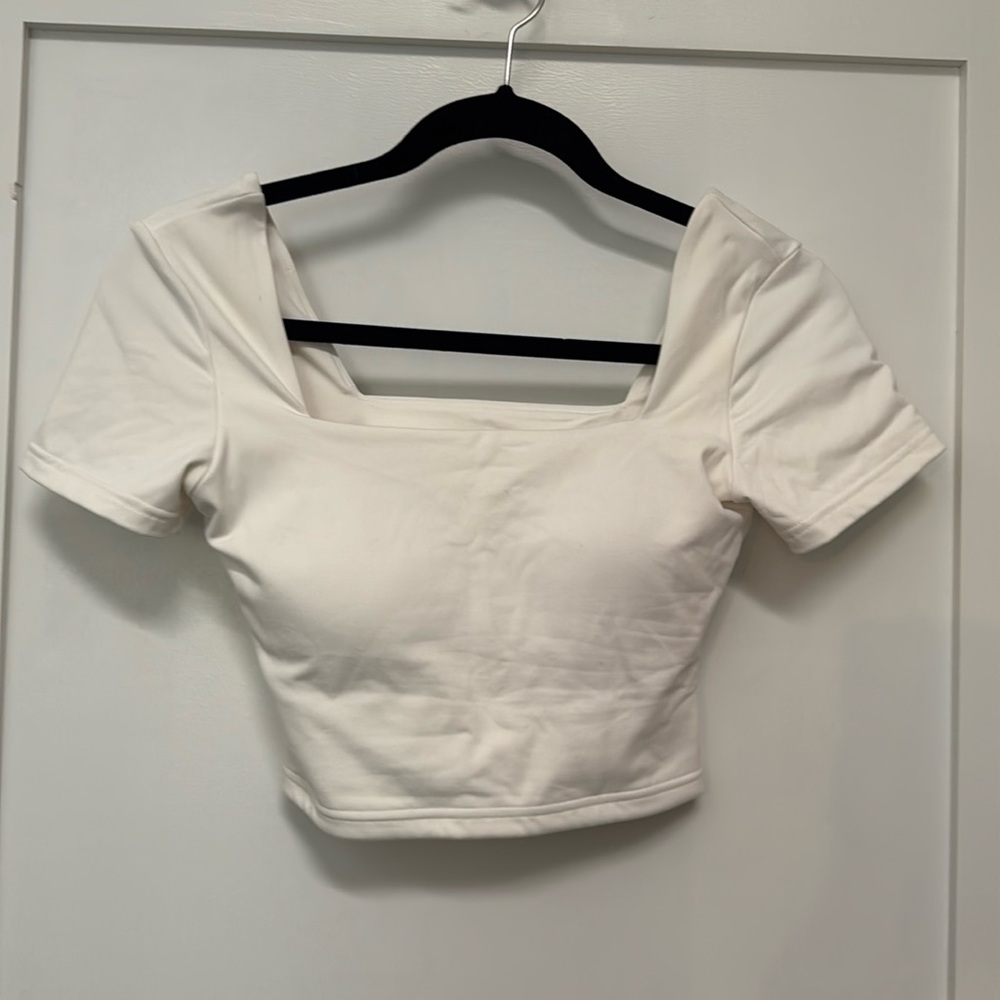 Square neck white top